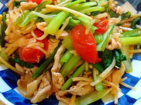 鶏肉と小松菜のトマト炒め